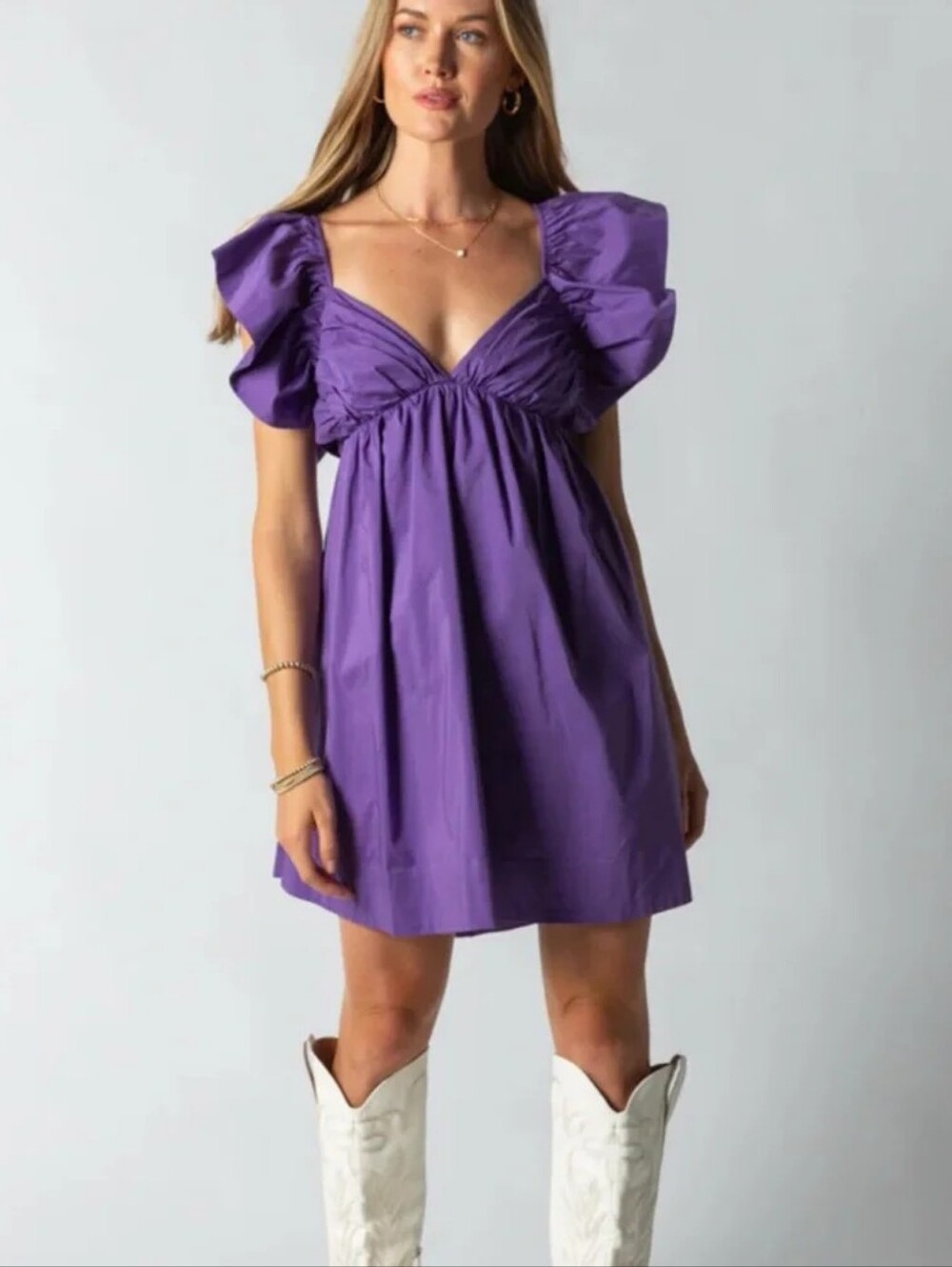 Purple Puff Sleeve Mini Dress - Women (NEW)